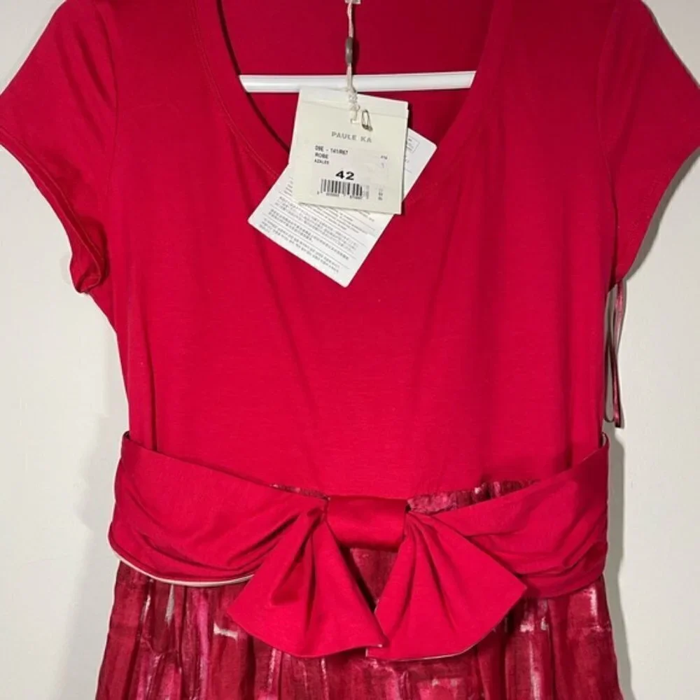 NWT Paule Ka Paris Red Silk Bow Dress size 42 - Picture 3 of 9